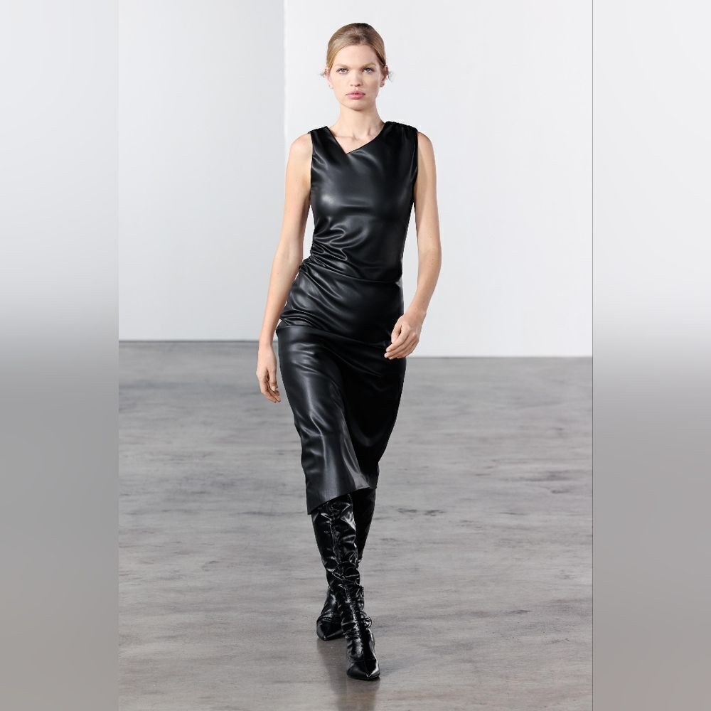 NWT ZARA Zw Collection Leather Effect Midi Dress